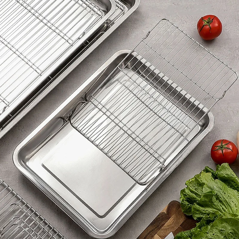 Stainless Steel Baking Tray Steamed Tray Removable Baking Pan sheet Non Toxic Non-Stick Cake Bread Cooling Rack Bakeware Plate