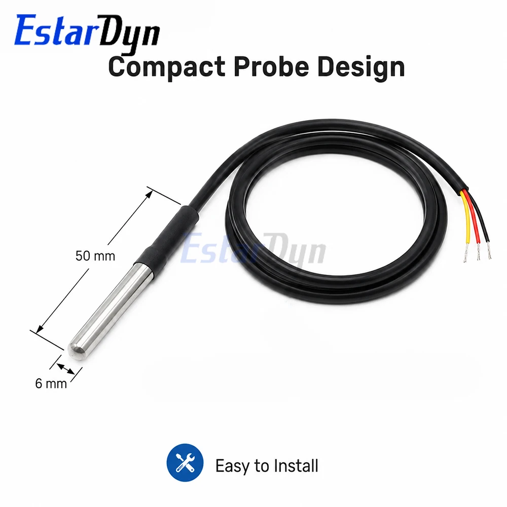 Estardyn DS18B20 Waterproof Temperature Sensor Stainless Steel Probe 1M 3M Digital Thermometer for Aquarium Pool DIY