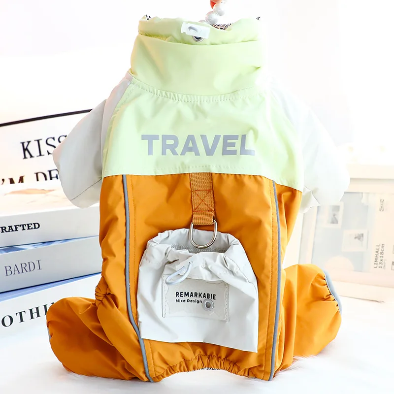 Ropa para perros de otoño e invierno, chaqueta gruesa empalmada de 4 patas para cachorros al aire libre, mono de 3 pruebas, ropa para mascotas para perros pequeños