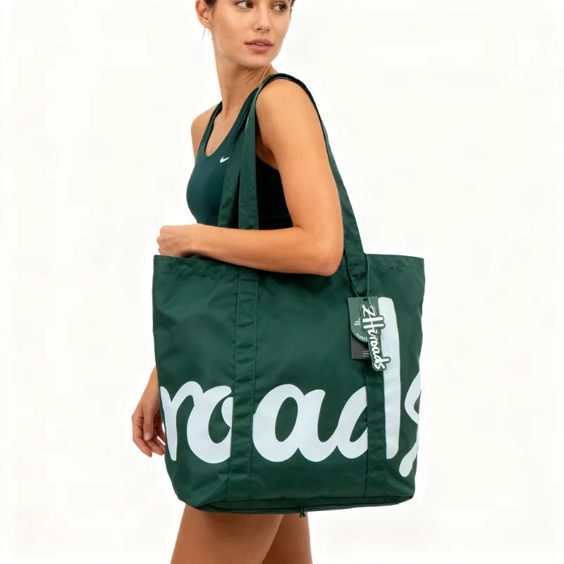 

Portable Foldable Bag For Gym- Waterproof Nylon,Green Casual Shoulder Bag for Sports Travel, Large Capacity Foldable Tote Bag