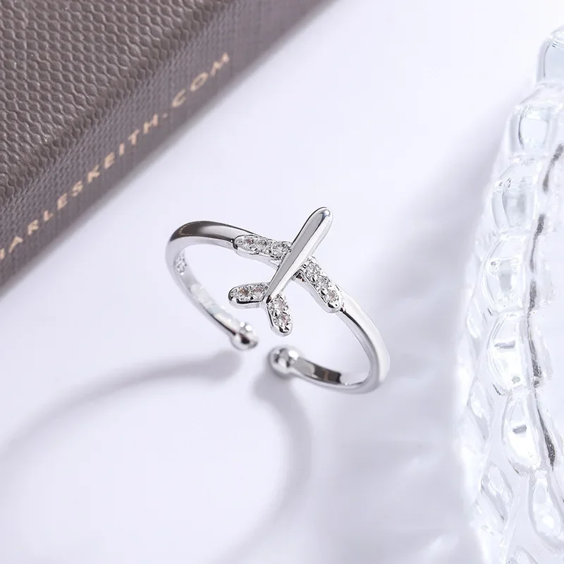 Hot Zircon Airplane Ring for Women Girl Adjustable Open Finger Rings Korean Charming Fashion Wedding Silver Color Jewelry Gift