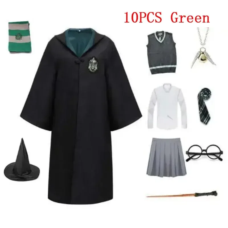 Cosplay Halloween Party Clothes Magic Robe Cape Cosplay Potter Costume Suit Tie Scarf Wand Glasses Gift