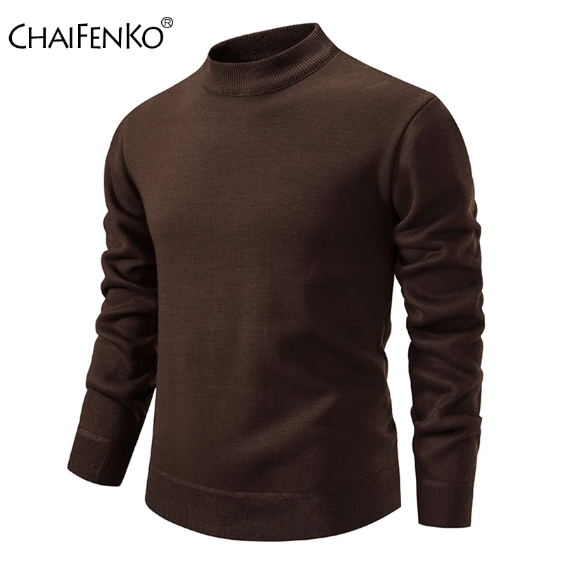 

Autumn Winter Men Fleece Thickening Ound Neck Knitting Sweaters New Solid Slim Fit Tops Fashion Simplicity Pullover Coat Men
