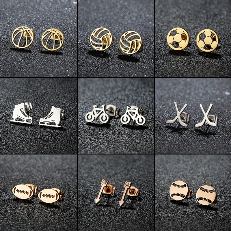 Casual Sport Stainless Steel Basketball Football Earring Fashion Bicycle Roller Skates Ear Jewelry Sportsman Daily Earrings Gift