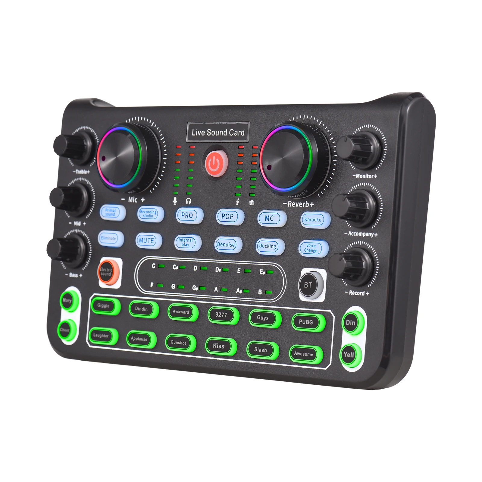 Live Sound Card Audio Black Double Channel 44.1KHz 16bit 8 Knob 31 Button 70 Indicator Light 500mAh 220mA DC 5V 1A 230g