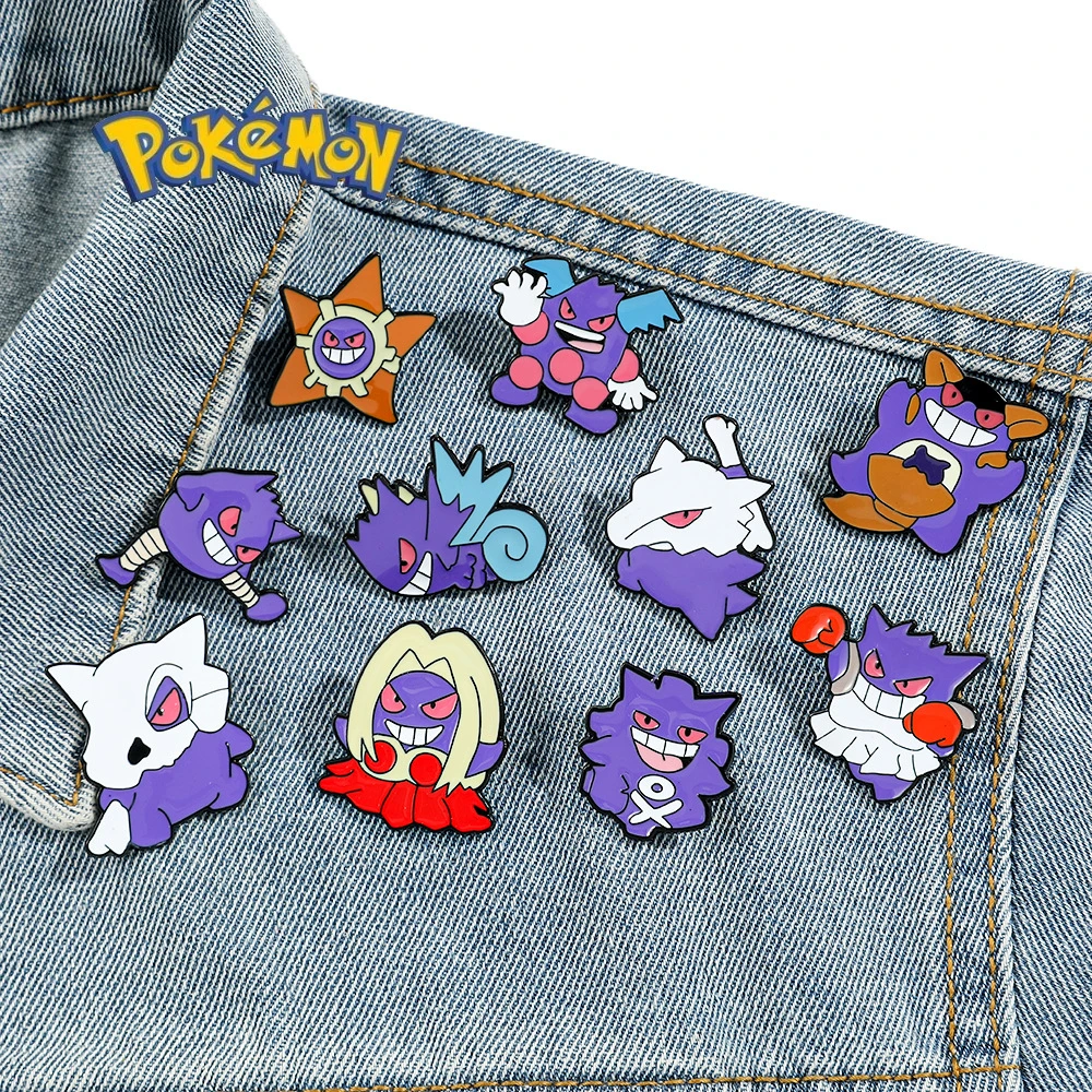 10Pcs Set Pokemon Cartoon Creative Gengar Alloy Brooch Anime Character Metal Badge Enamel Pins Backpack Decoration Accessories