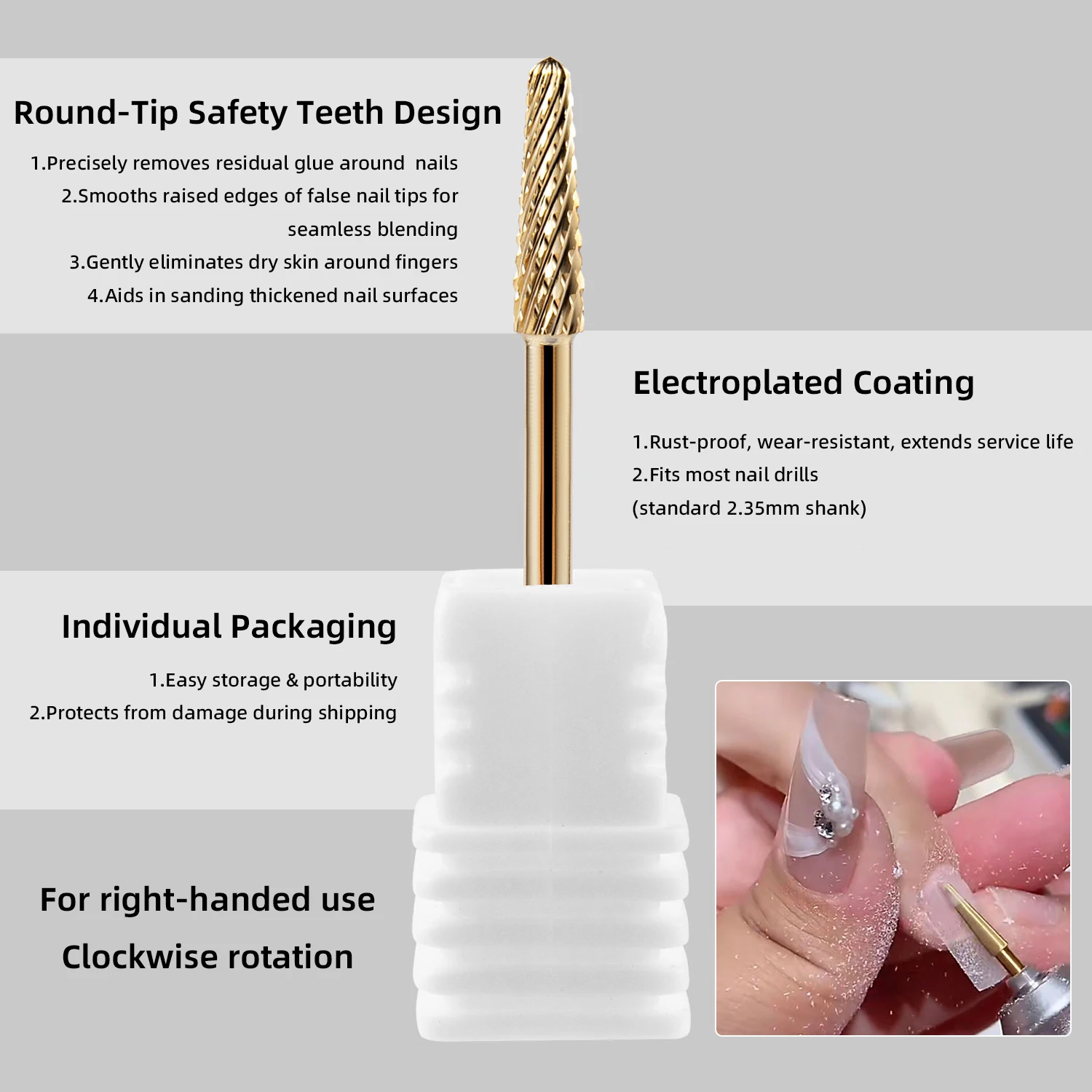 Brocas de carburo de tungsteno para uñas, para media punta de uñas, rebaba de uñas de tungsteno de alta precisión para manicura eléctrica, juego de 1/2 Uds. De grano F