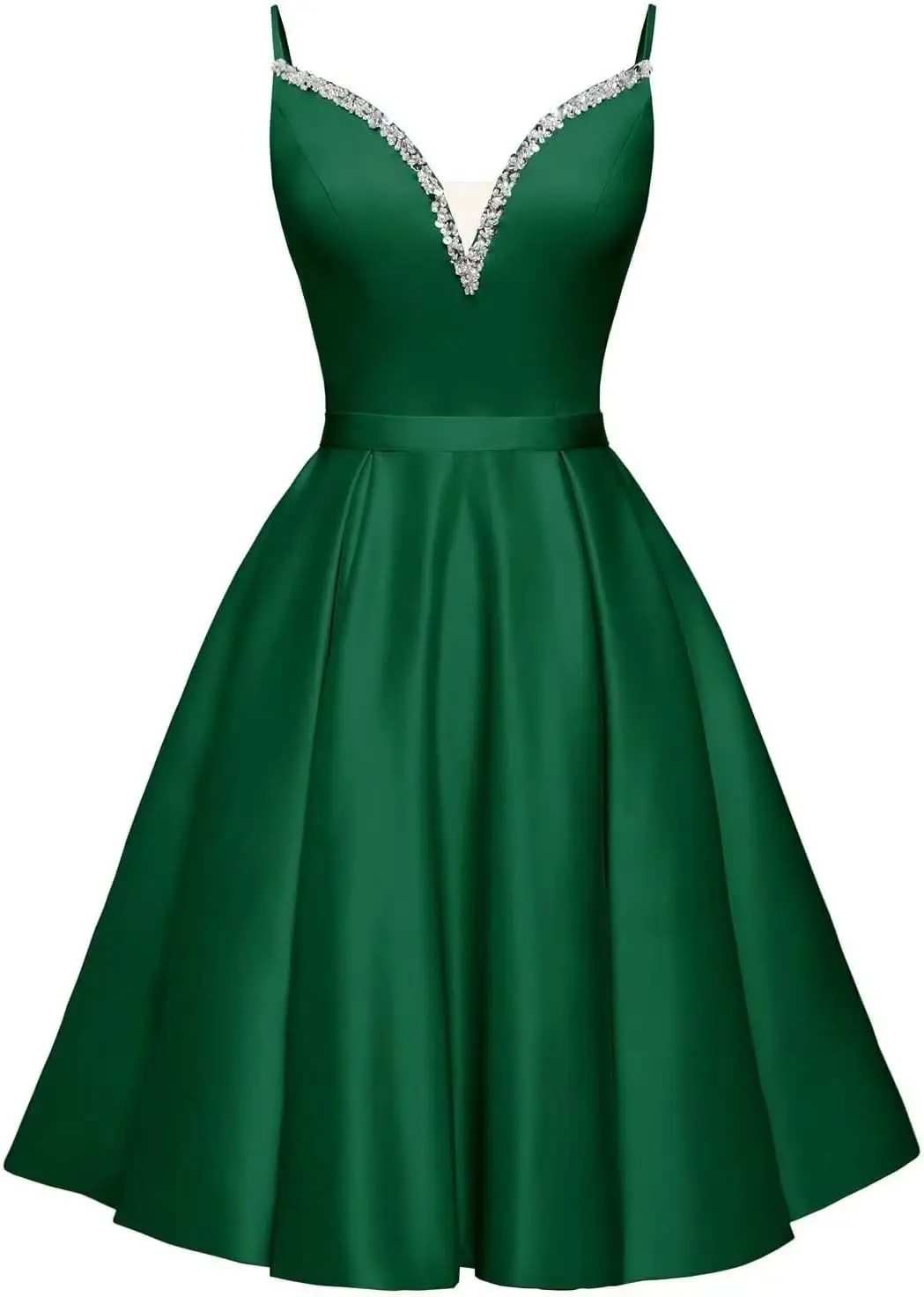 

Spaghetti Straps Satin Homecoming Dresses for Teens V-Neck Short Prom Dress A-Line Beaded Cocktail Party Gowns Evening Dresses