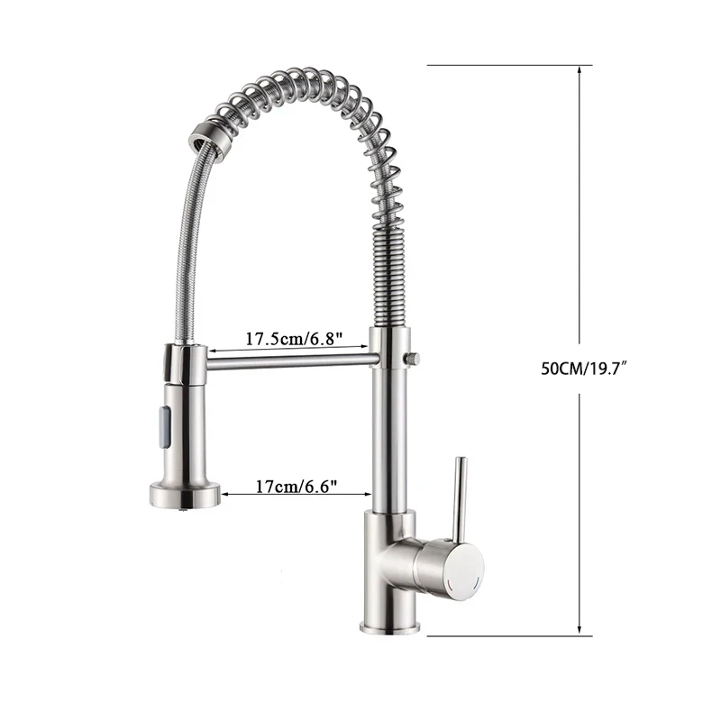 Spring Brushed Nickel Kitchen Faucet Deck Mounted Mixer Tap 360 Degree Rotation Stream Sprayer Nozzle Kitchen Sink Hot Cold Taps