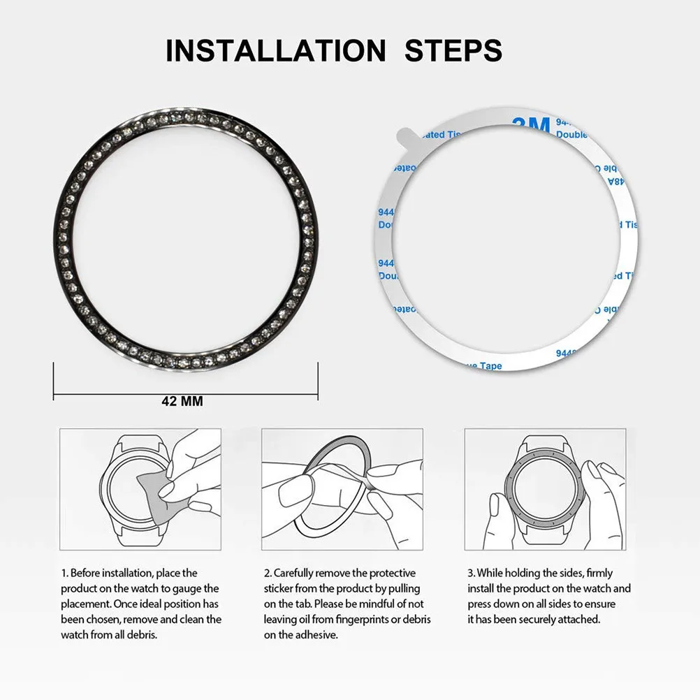 Anel de Bezel de Diamante em Liga de Ouro Rosé Compatível com Galaxy Watch 42mm, Protetor de Colisão e Arranhões para Smartwatch, Luxo e Moda