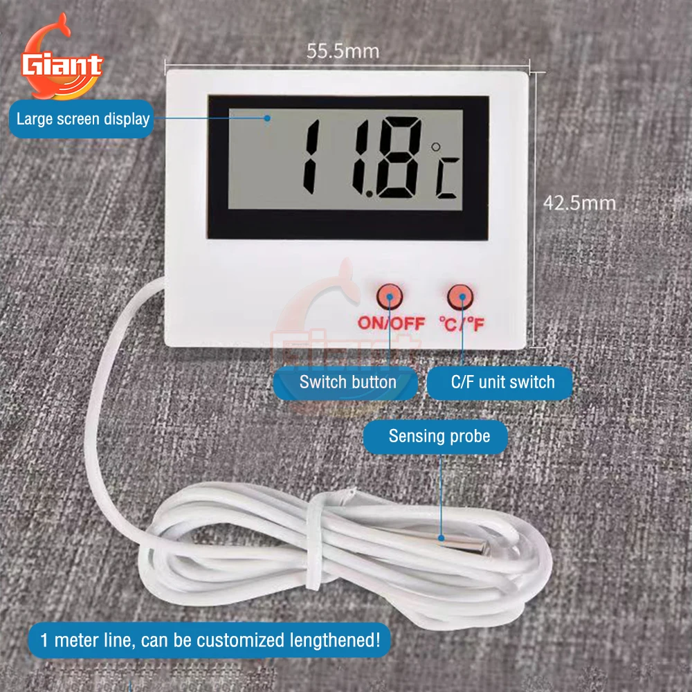 HT-5 Fish Tank Thermometer Refrigerator Aquarium Digital Electronic Thermometer Hygrometer With Wire Probe Temperature Sensor