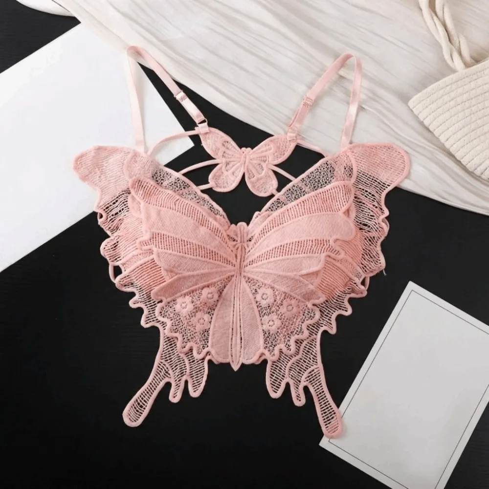 

Fashion Backless Butterfly Bras Padded Korean Style Lace Camisole Slim Fit Flower Hollow-out Vest Tops Streetwear