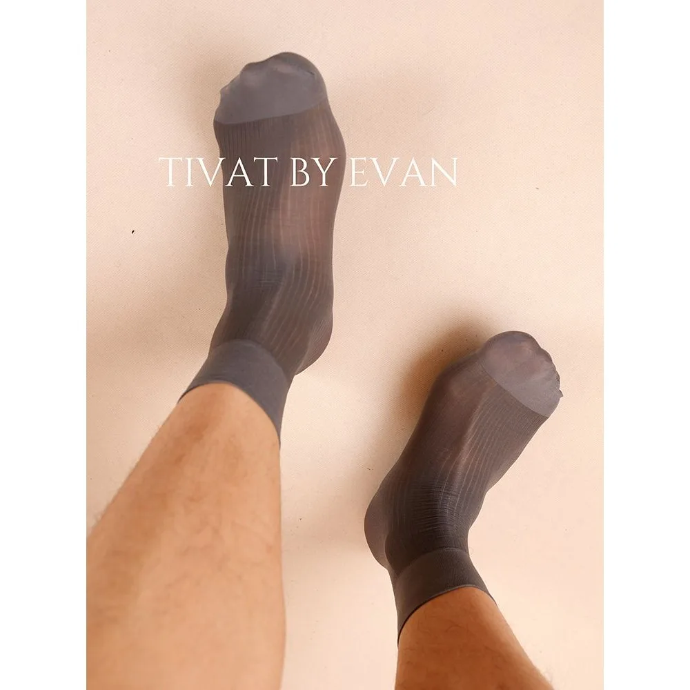 3 Pairs Grey Men\'s Socks Formal Short Socks Man Japanese Gentleman Suit Business Socks Sexy Summer Low Cut Nylon Sheer Stockings