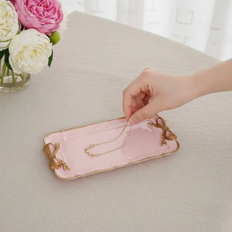 Bow Tray Fruit Dessert Tray Resin Craft Cake Jewelry Storage Tray Party Decoration Tableware Candy Tray Organizer Tools