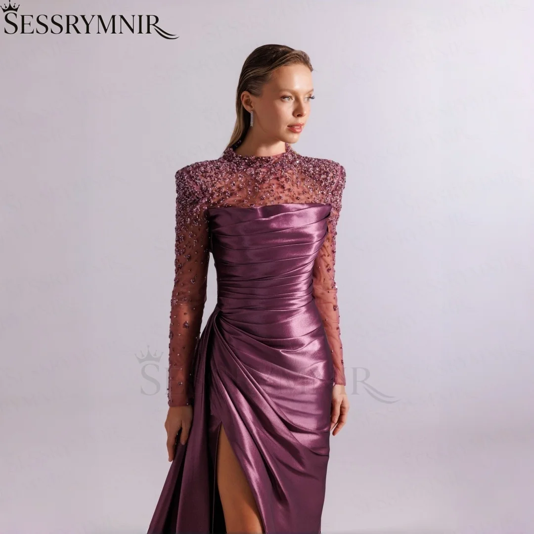 SESSRYMNIR SESSRYMNIR Women'S Formal Evening Gowns Customize Scoop Neck Women Evening Dress Long Sleeves A-Line Floor-Length High Slit - Aliexpress Deal