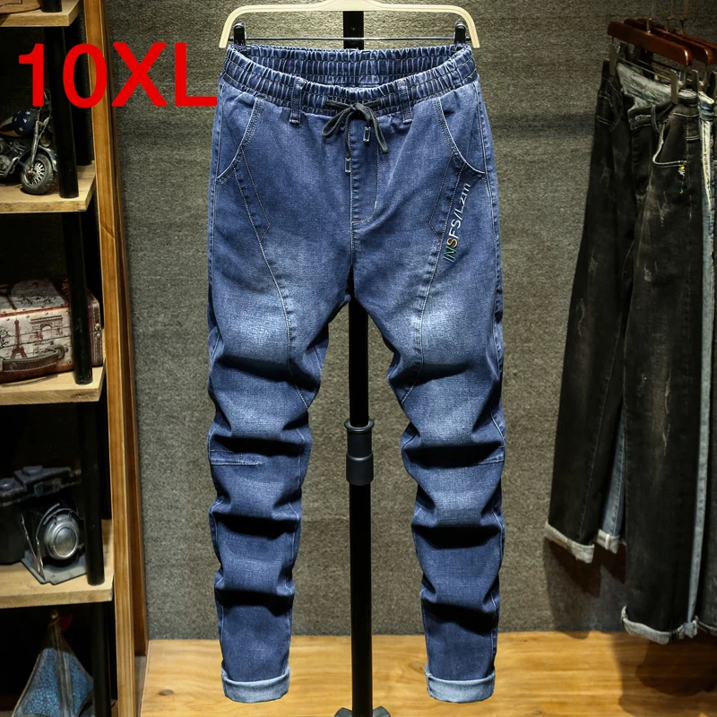 Plus Size 10XL 9XL 8XL 7XL 6XL XXXXXL Large Size Oversize  Men Jeans High waist elastic waist stretch loose cotton black blue