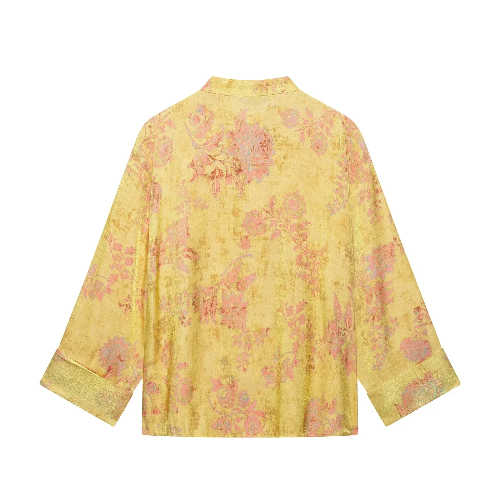 KONDALA Damen Eleganter Kimono-Stil Bedruckter Anzug 2026 Sommer Trendiger Urlaubs-Vintage-Chic Hosenanzug mit Seilknöpfen, Hemd, Lange Hose – Detail 6