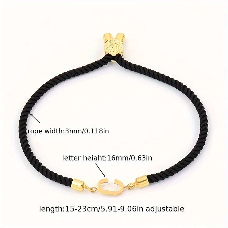 1pc Letter Beads Black Rope Bracelet Simple Classical Hand Rope Jewelry Decoration For Women Birthday Gift