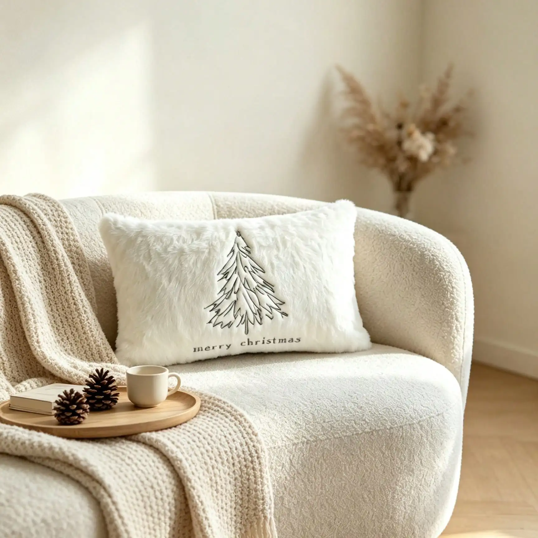1pc Minimalist Line Embroidery Christmas Tree Merry Christmas 3D Textured Embroidery Pillowcase, Home Decor For Living Room, Bedroom, Party, Sofa And More SF260815192624147557548