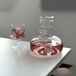 Glass Decanter Pink Butterfly Decor Elegant Goblet Wine Decanter Home Party Women's Wine Glass Dining Table Kettle Drinkware