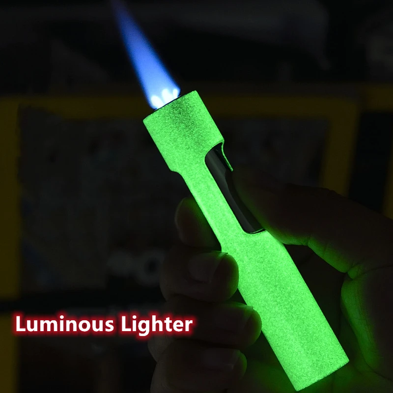 

HOT Luminous Lighter Butane Gas Lighter Straight Jet Blue Flame Glowing Lighters Smoking Lighter Cigar Accessories Men's Gift