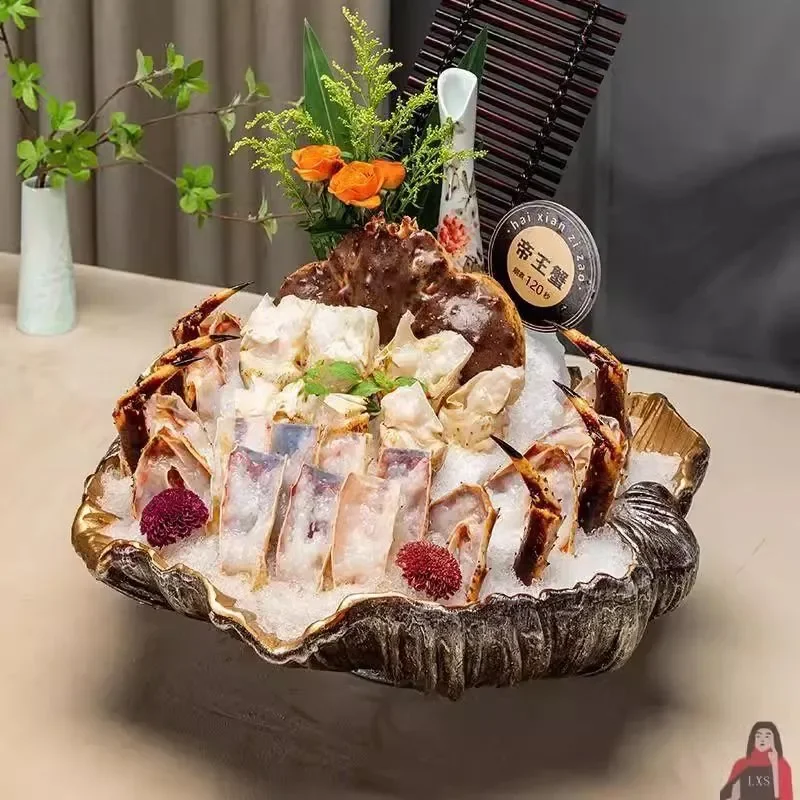 Creative Salmon King Crab Platter for Hot Pot Sashimi Serving Dish Dry Ice Vegetable Beef Mutton Plate Restaurant Tableware