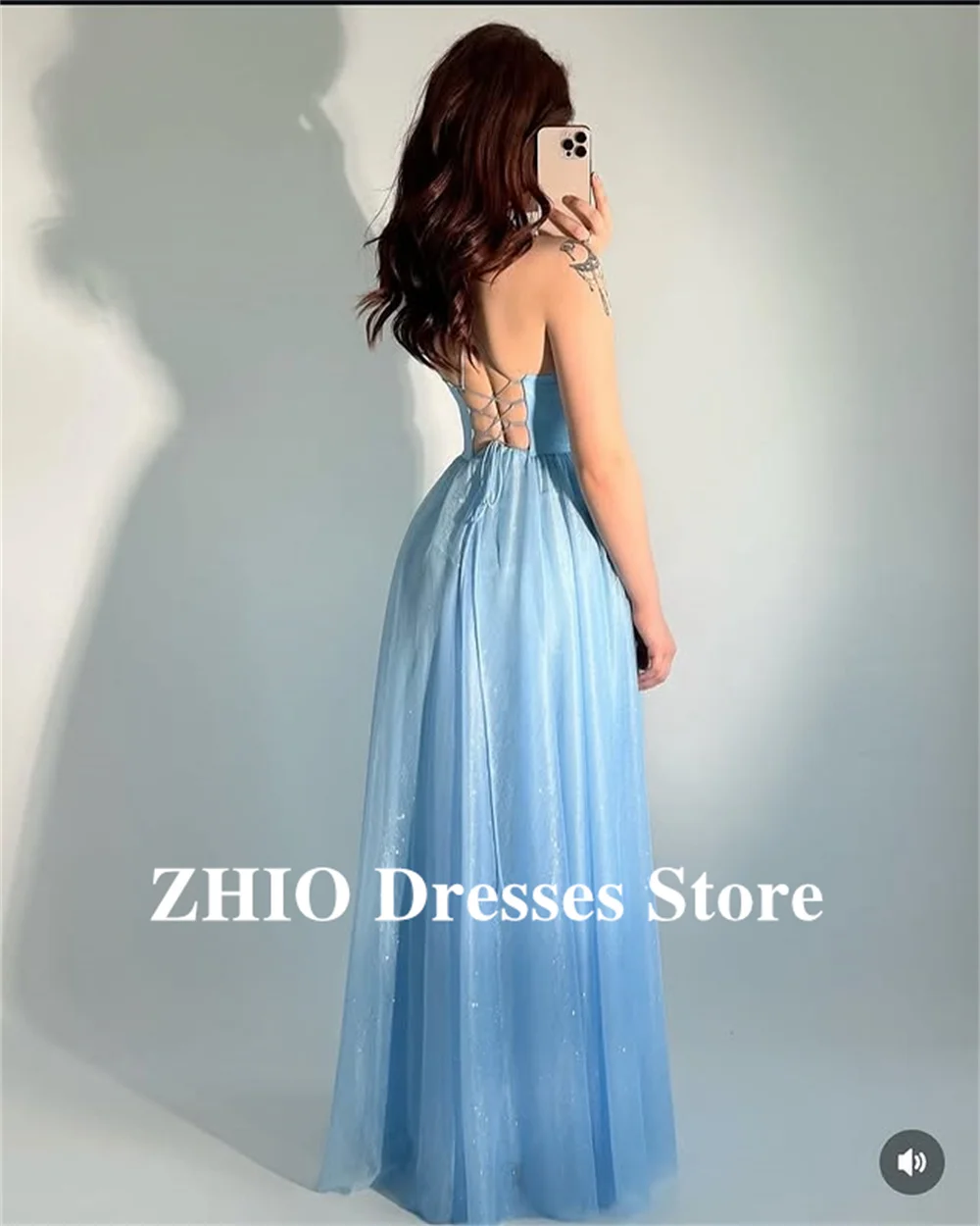 ZHIO فساتين الحفلات المسائية باللون الأزرق اللامع على شكل قلب فساتين حفلات رسن بطول الأرض مناسبة رسمية لحفلات الزفاف حسب الطلب