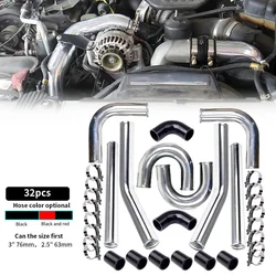 Universal Aluminum Turbo Intercooler Piping Kit 2'' 51mm 2.5'' 63mm 3'' 76mm + Silicone Hoses + Bolt Clamps Car Air Pipe