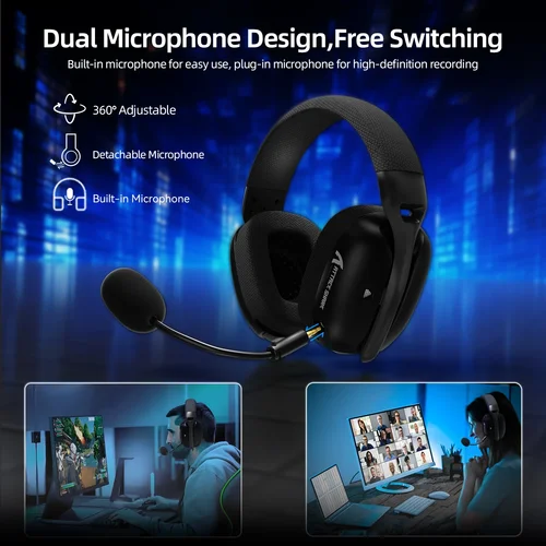 Imagen 2 del producto Auriculares inalámbricos ultraligeros para juegos Attack Shark L80PRO, sistema de micrófono Dual flexible, 2,4 Ghz/BT/3,5mm, con cable, baja latencia, PC/Mac/PS/XBOX