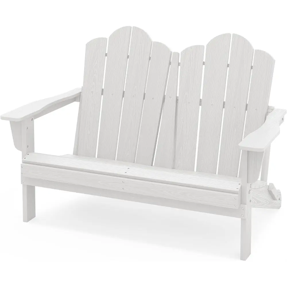

Durable HDPE Weather-Resistant Adirondack Loveseat, 660 lbs Capacity, White Outdoor Patio Bench for Lawn and Garden