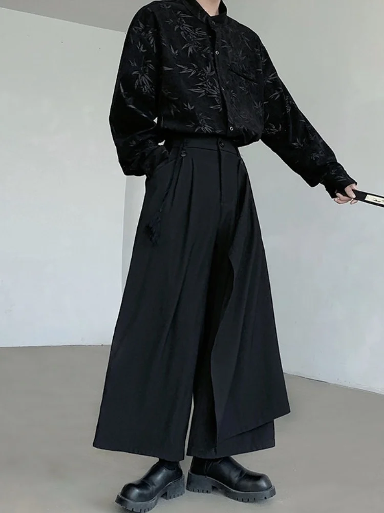 Picture 7: Men's Pants Chinese Style Convertible Skort Pants Dark Wide Leg Loose Black Suit Pants Casual Vibe Trousers