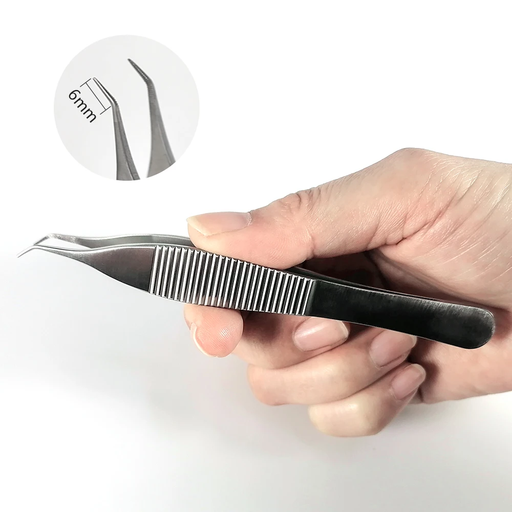 1/5pcs Manual Stainless Steel 6mmCurved Teeth Tweezers Extracting Forceps FUE Hair Transplant Forceps with Fine Serrated Teeth