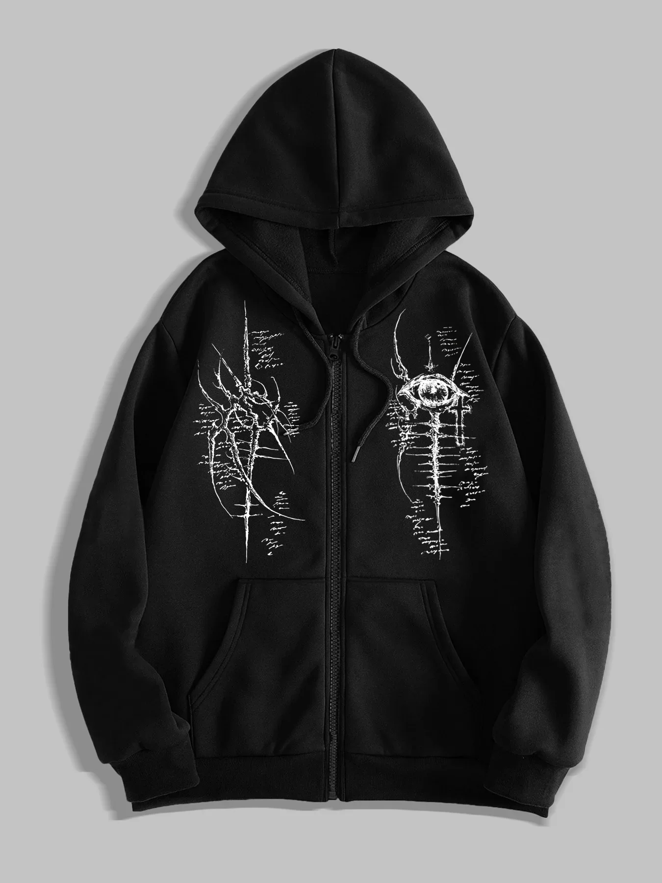 Men's Anatomical Skeleton Spine Graphic Zip Up Hoodie, Long Sleeve Casual Hooded Sweatshirt with Kangaroo Pocket Outerwear