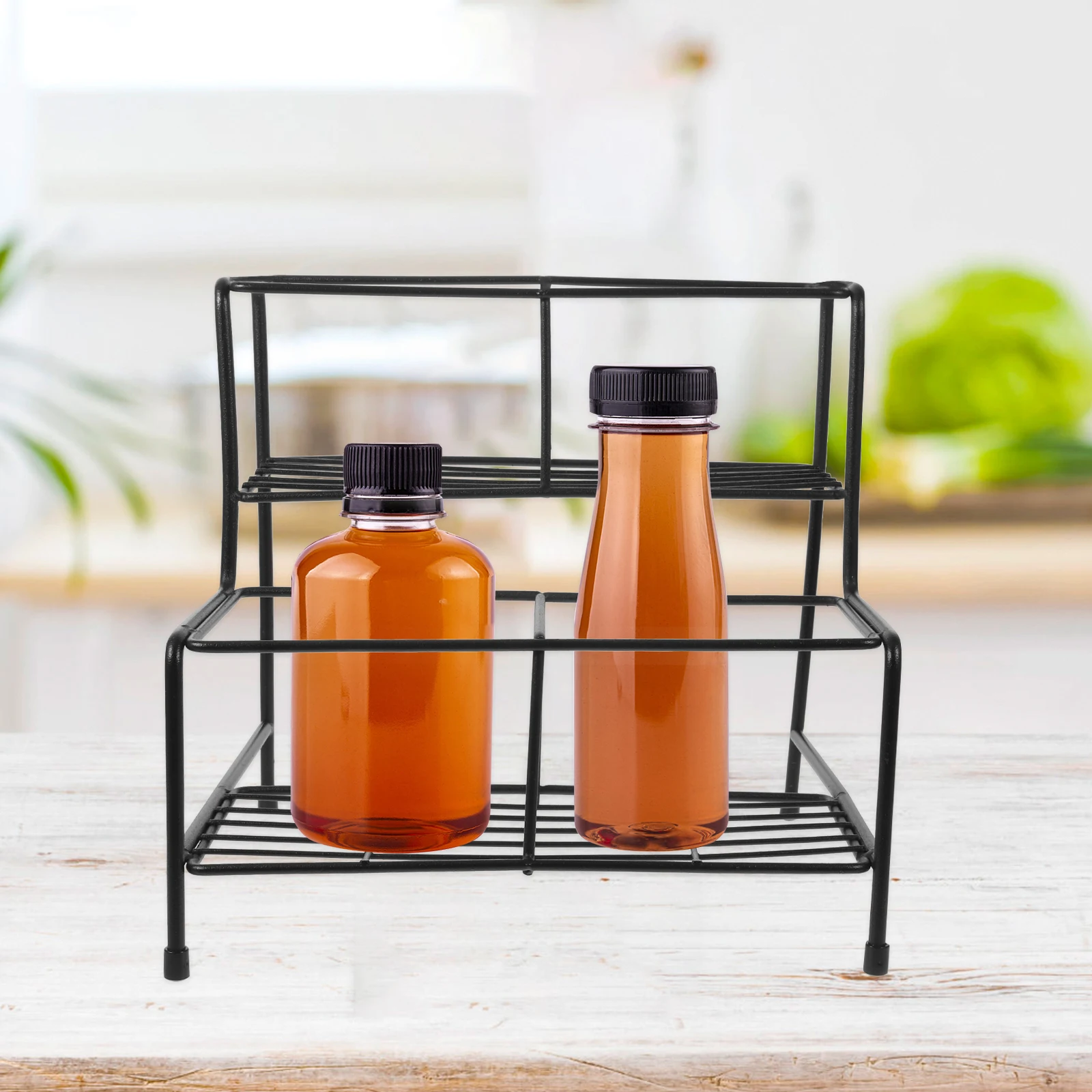 

Coffee Syrup Rack 4 Bottle Storage Organizer Countertop Heavy Duty Iron Material Commercial Black Sugar Holder For Bar
