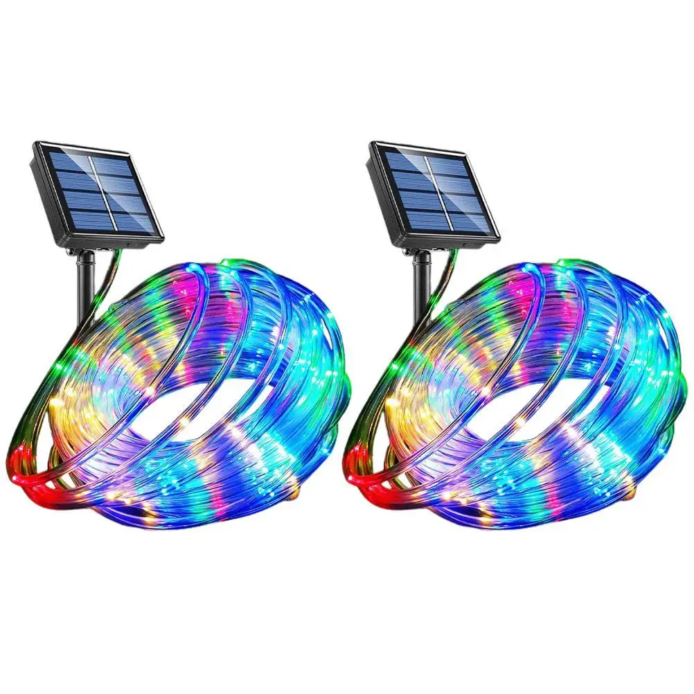 Solar String Lights Outdoor Waterproof, Rope Light Solar Powered with Remote, 100 LEDs Multicolor Trampoline Light Rope Lighting