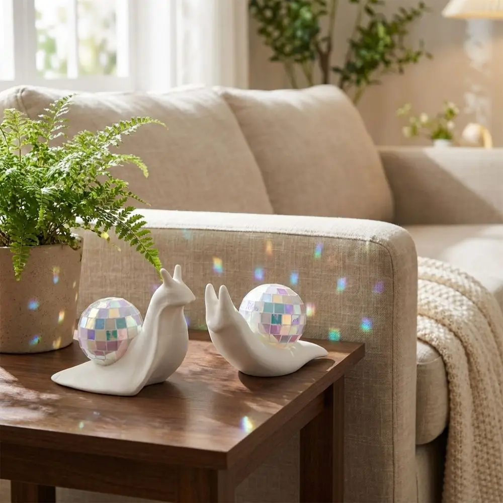 Miniature Snail Disco Ball Sun Catcher Retro Style Snail Sculpture Mirror Ball Light Refraction Abstract Light Spot