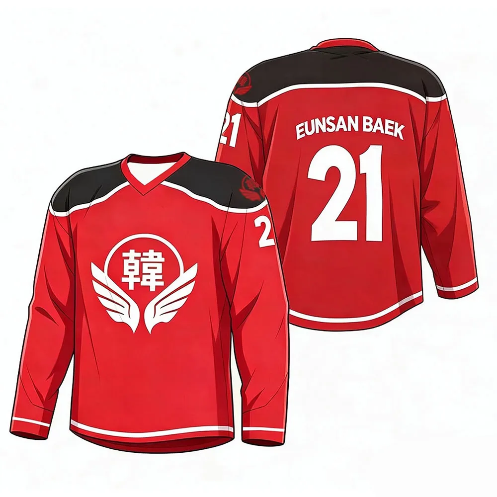 Melting Point NO.21 Eunsan Baek Hockey Jersey Long Sleeve V-neck Graphic Merch T-shirt Unisex Streetwear Full Print Tshirts Male