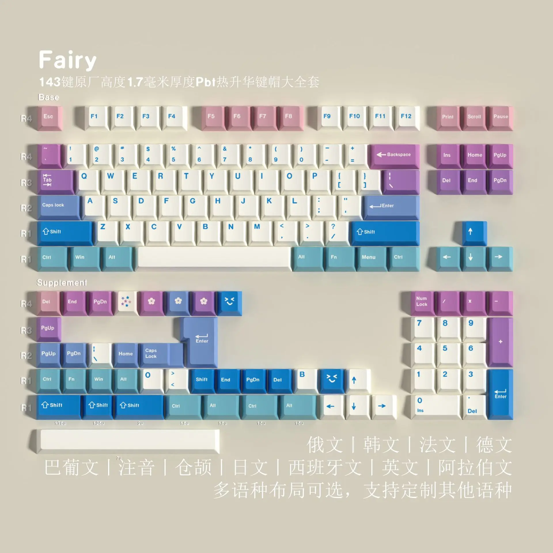 

Original Fairy PBT Sublimation Keycap Cangjie Arabic Korean German French Spanish Russian for Mechanical Keyboard