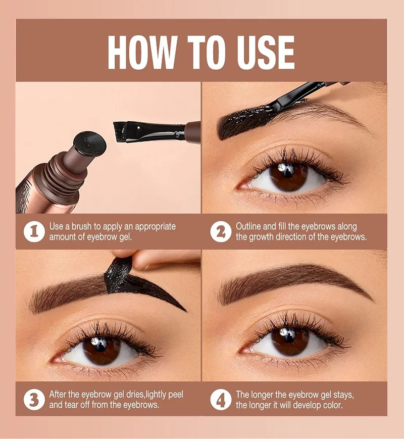 Peel Off Eyebrow Tattoo Gel สีดําสีน้ําตาลสีเทาสีแดงไวน์ Tattoo Brow Gel Tint Eyebrow Dye กาวกันน้ํา Lasting Eye Brow Tattoo