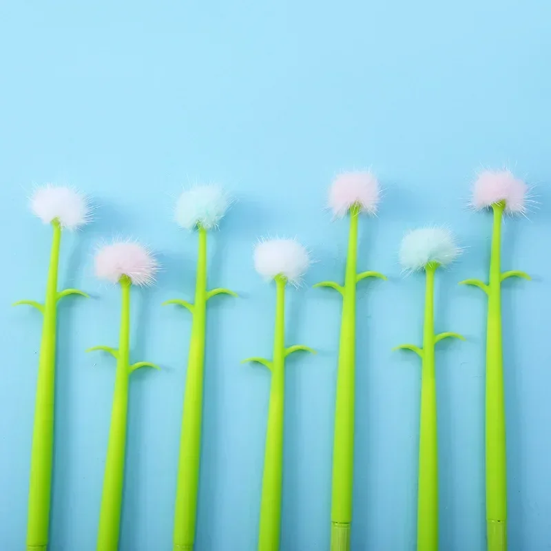 a-48pcs-creative-silicone-dandelion-gel-pen-artificial-flower-fur-ball-pen-cute-plush-pom-pom-signature-pen-stationery-b