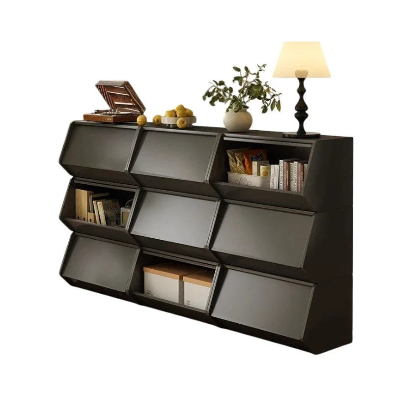 

Black lattice cabinet bookcase locker floor to ceiling living room sofa side low