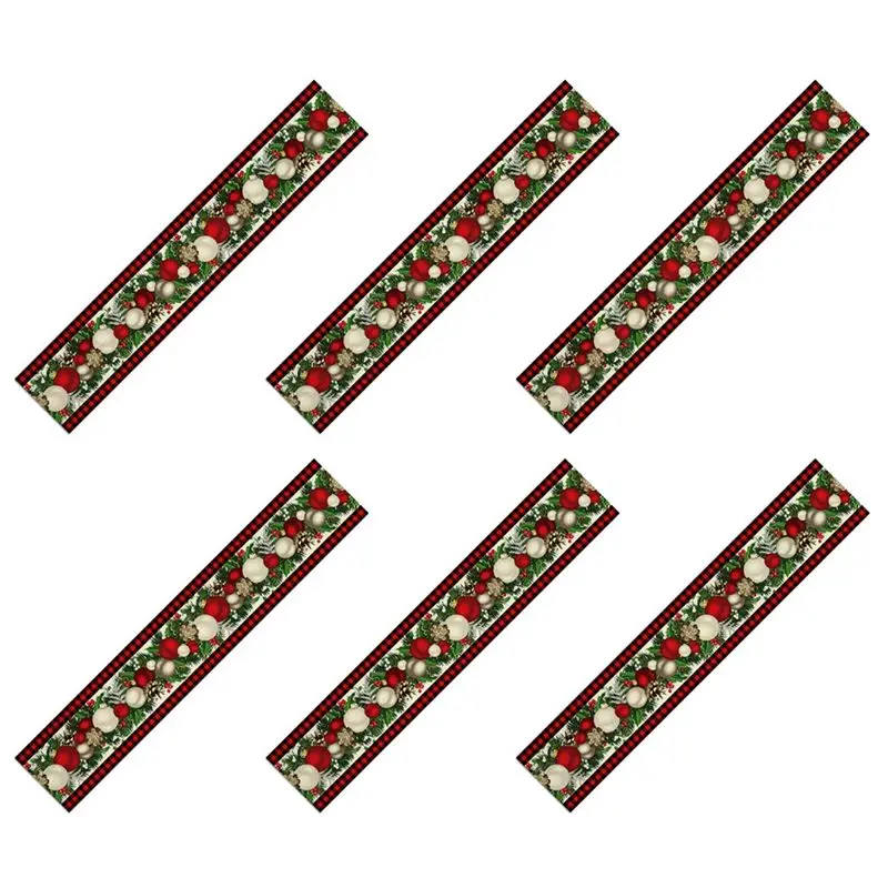 ABKW-6X Linen Red And Black Check Plaid Christmas Table Runner 72 Inches Long Seasonal Winter Christmas Table Decoration