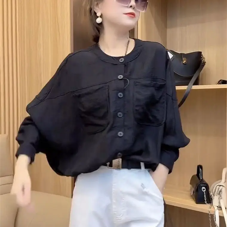 White Casual Shirts For Women Office Wear Spring Summer Single Breasted With Pockets Loose Fit Regular Length