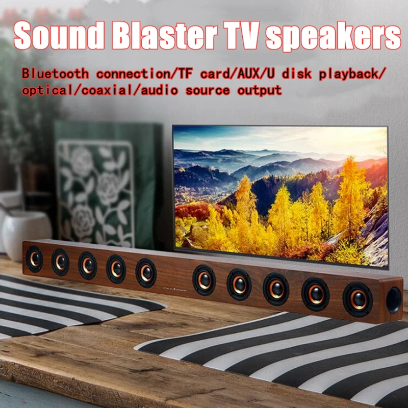 Home Theater Wooden Bluetooth Speaker 8 Speakers +2 Woofer Soundbar for TV Soundbox Subwoofer HIFI Stereo Surround Sound System