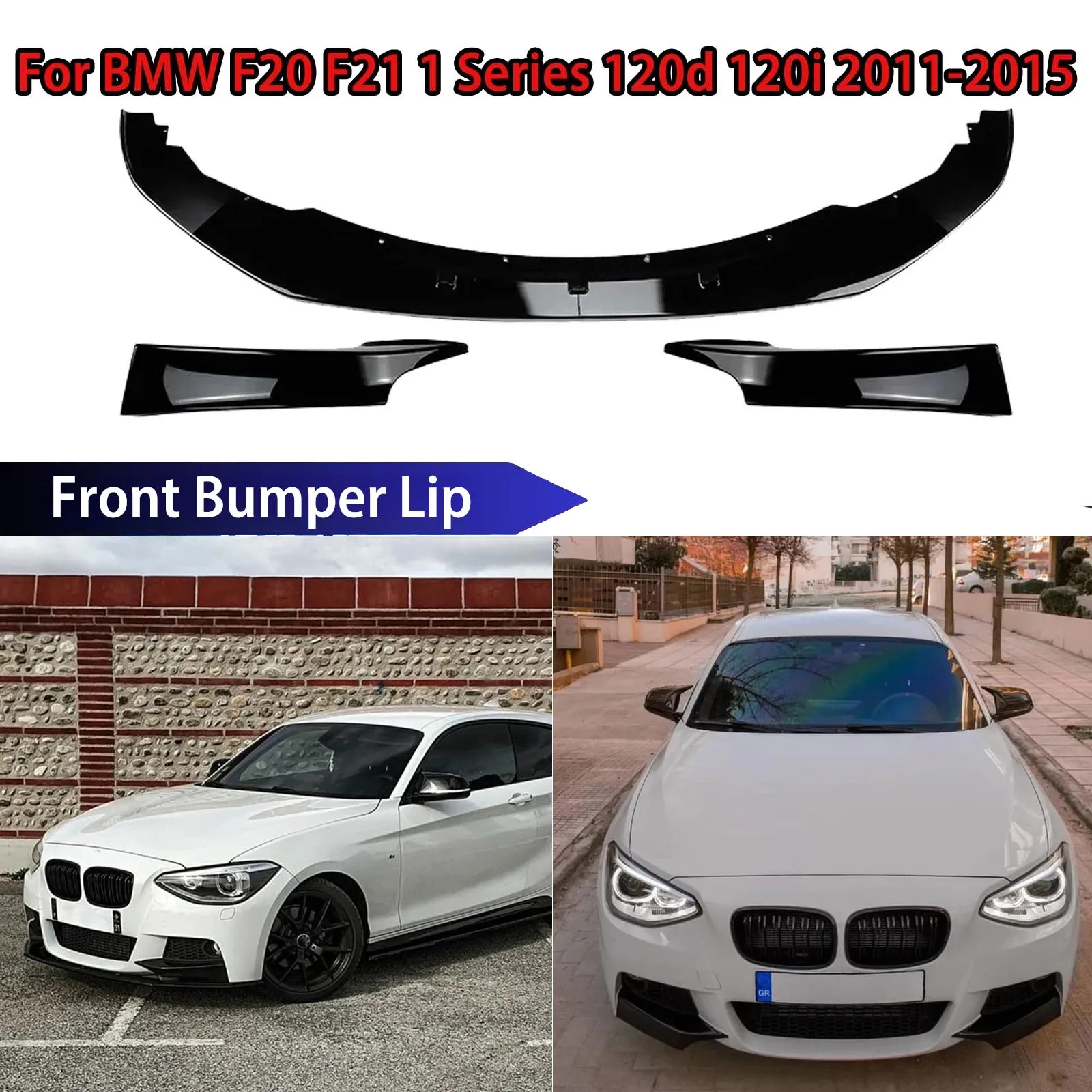 

For BMW F20 F21 1 Series 120d 120i M135i M Pack 2011-2015 Pre-Lci Front Bumper Lip Spoiler Splitter Fog Lamp Grille Trim Bodykit