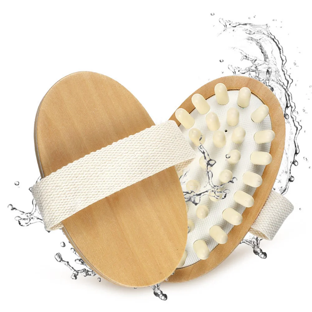 Bath Tub Scrubber Massager Wooden Body Frosted Handheld Cushion Brush SPA Bamboo