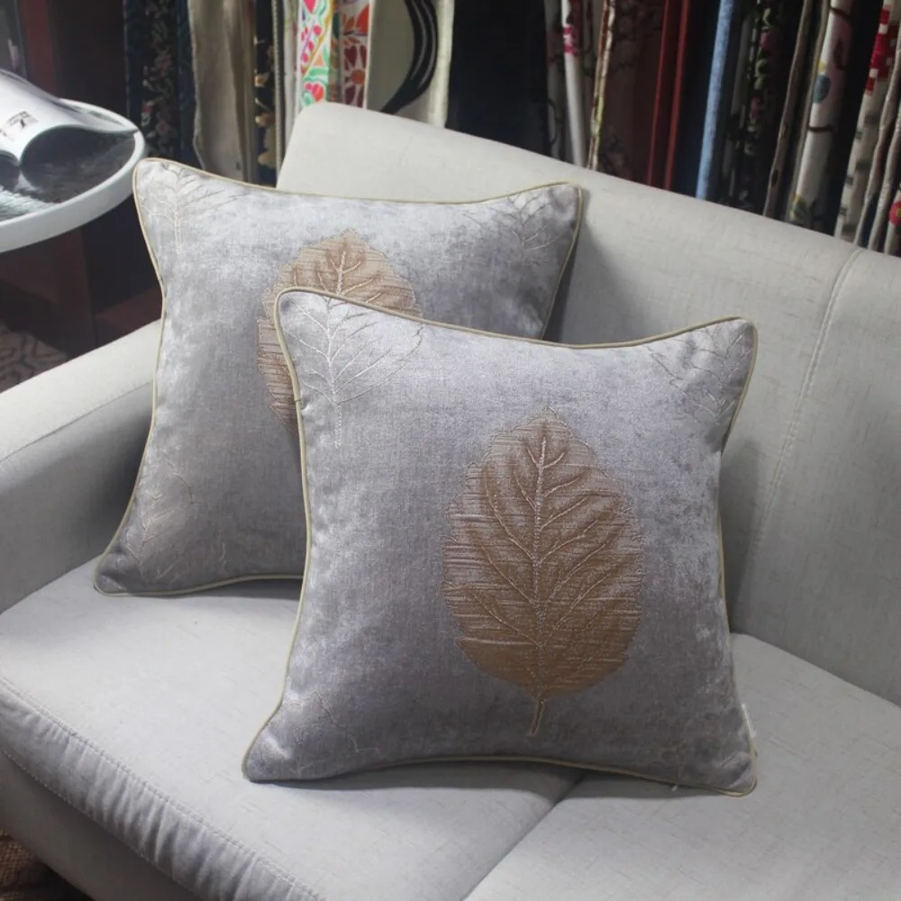 CIFBUY Elegant Chenille Jacquard Leaf Cushion Cover 45x45///60x60cm Luxury Coffee Blue Decorative Throw Pillow Case for Home