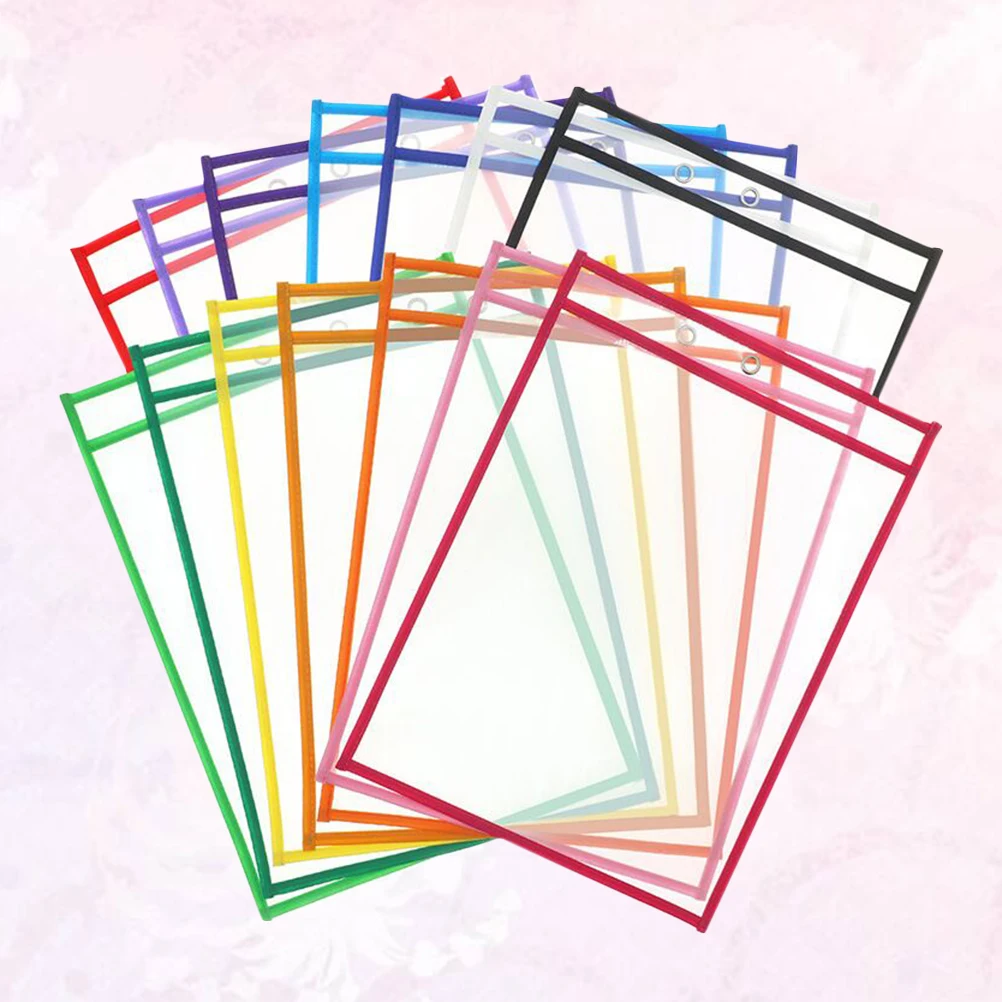 

10 Pcs Transparent Dry Erase File Pockets PVC Waterproof Document Pouches Office Home Use Reusable Writable Worksheet Holders