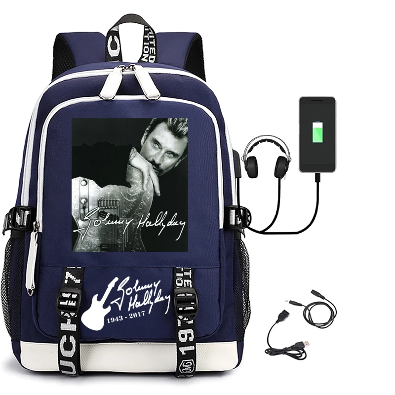 Легкий нейлоновый спортивный унисекс молодежный USB-рюкзак для мужчин и женщин, школьная сумка Johnny Hallyday, сумка для компьютера