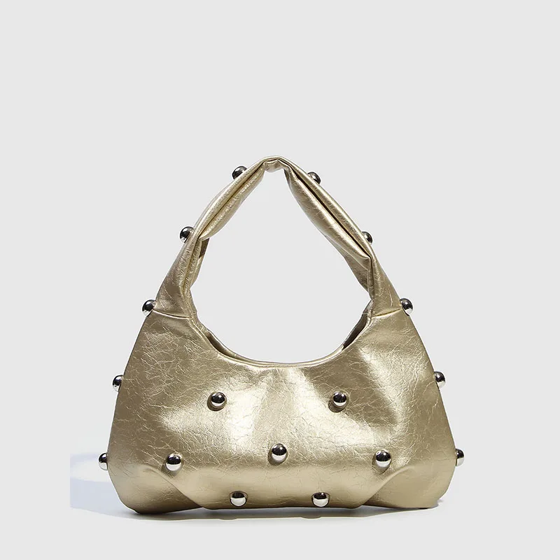 

Новые женские сумки с заклепками, мягкая сумка из искусственной кожи, повседневная дизайнерская сумка в форме полумесяца, сумки подмышки для женщин, клатч-тоут